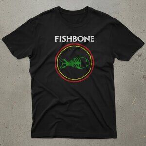Vintage Style Fishbone Graphic Tee – Black Unisex Band Shirt
